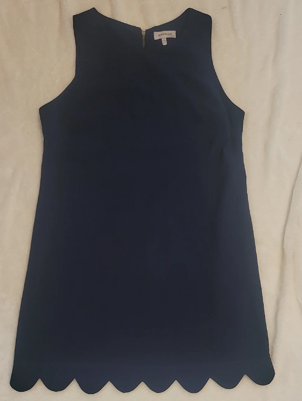 Monteau Navy Scallop-Hem Sleeveless Shift Dress - Picture 1 of 4